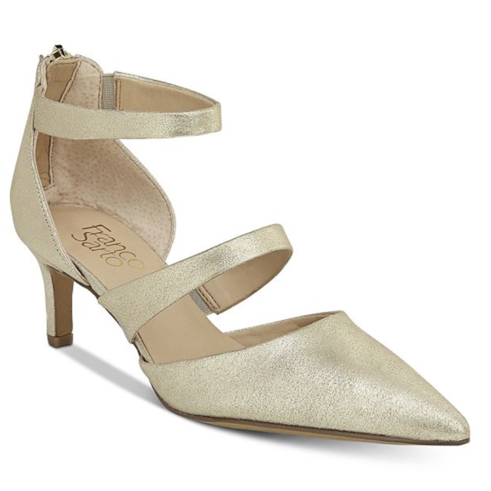 Franco Sarto Davey Kitten Heel. Gold. New!